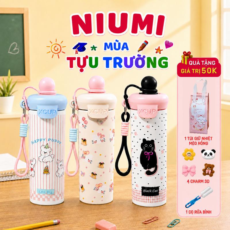 <Tặng Túi Giữ Nhiệt> Bình giữ nhiệt XCUP NIUMI ống hút mới, INOX 316, dung tích 600ml, màu gradient dành cho học sinh, sinh viên