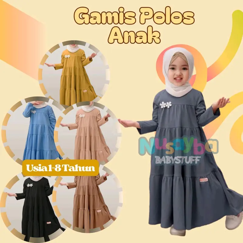 PROMO GAMIS LEBARAN ANAK / GAMIS TPA POLOS 1-8 TAHUN / baju muslim cewek Kaos Nyaman 1