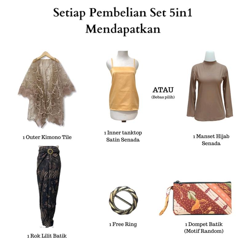 Bisa COD (Paket 5in1) SatuSet Kebaya Modern Renda Tali Jelita  Kondangan Wisuda Lamaran with Rok Lilit Batik dan Outer Cardigan tile premium kece kelulusan Dress Kain Katun Panjang Abu Hitam Maroon Mocca 7