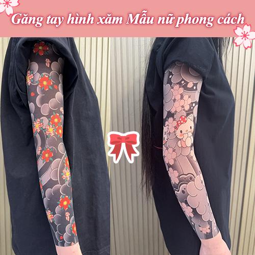   1 cái Găng tay hình xăm Mẫu nữ‌ phong cách Nhật cổ mỏng mềm co dãn 4 chiều ôm tay thiết kế 360 