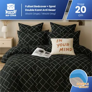 Kang Bedcover - Bed Cover Sprei Anti Geser Double karet Full Set Katun Microtex Premium Aesthetic Ukuran Single - King 90x200 120x200 180x200 Tinggi 20 Lengkap - Motif Matrix selimut sprei