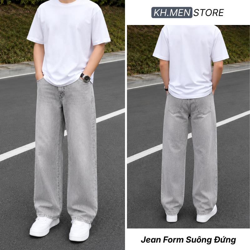 Quần Jean Ống Suông Xám Bạc Form Regular Jeans - Quần bò ống suông cạp cao - Denim Có Túi Lưng Cao