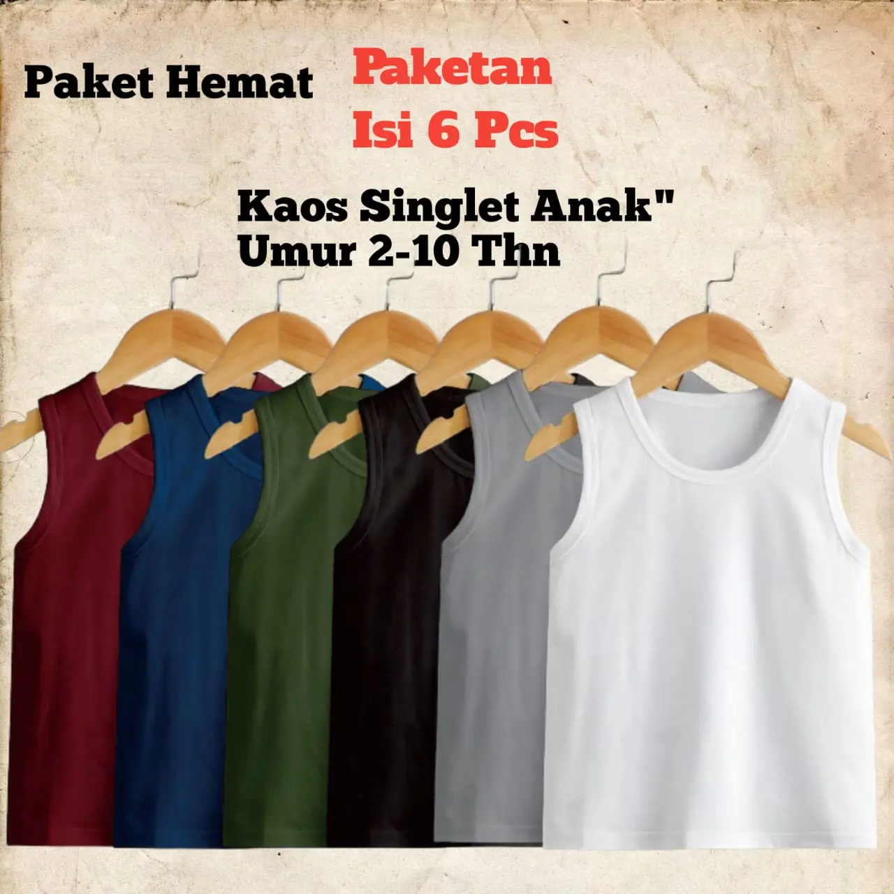 Paket Hemat Kaos Singlet Anak-Anak Santai 6 PCS - Harga 83 Ribu - Fashion Baju Baju
