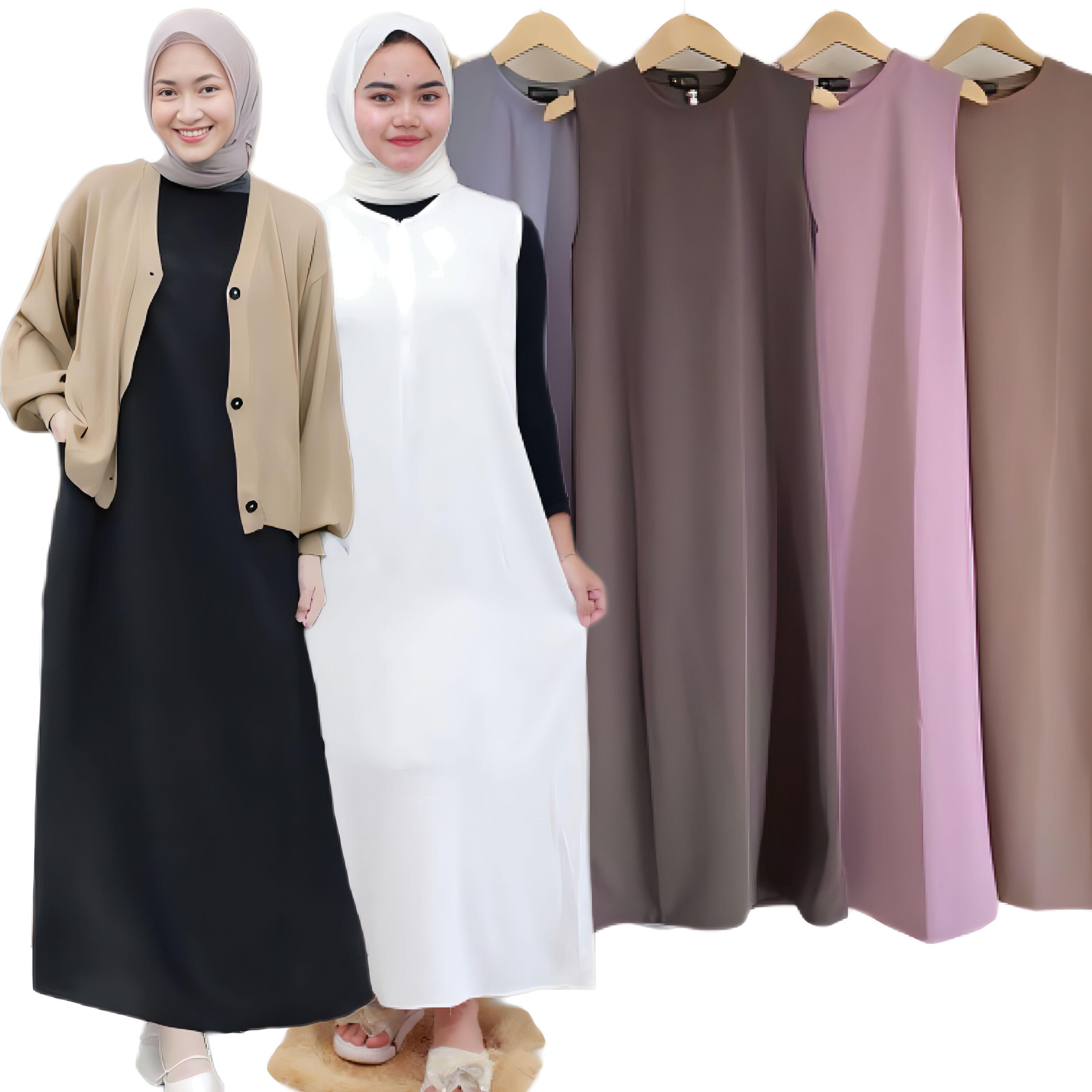 Iner Dress Panjang Simpel Singlet Rayon Twill / Gamis Santai Tanpa Lengan Resleting Depan Iner Dress Panjang Simpel Singlet Rayon Twill / Gamis Santai Tanpa Lengan Resleting Depan