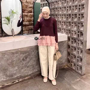 Amanda Blouse Knit Atasan Wanita lengan Panjang Ruffle