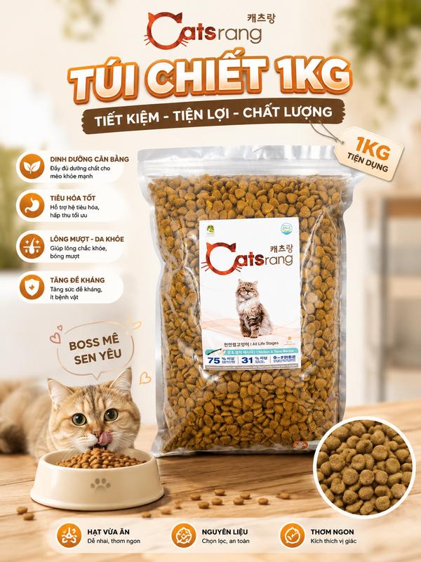Thức ăn Hạt cho mèo Catsrang túi chiết 1kg cats rang