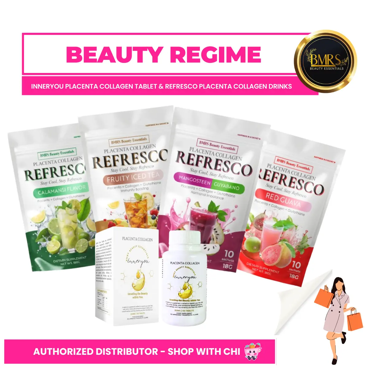 BMRS InnerYou Placenta Collagen Chewable 120 Tablets, Refresco Placenta  Collagen Drink with GLUTATHIONE For healthy skin, hair, and overall body  skincare [FDA APPROVED AND HALAL CERTIFIED]