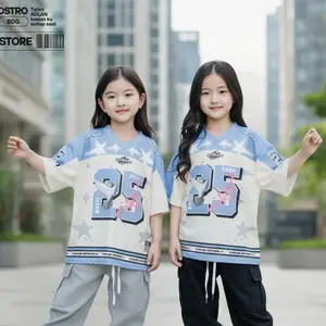 Adlan Jersey Aanak Series Number Karakter Anak Perempuan / Jersey Vintage Anak Bahan DryFit Milano Premium Tebal Baju Oversize Boxy Usia 1-13 Tahun
