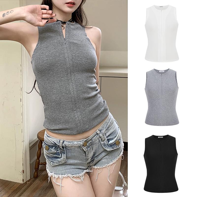 Áo Ba Lỗ Không Dây Không Tay Khóa Kéo Nửa, Nữ Thần Moses / Nữ Hoàng Mercy, Áo Mặc Bên Ngoài Mùa Hè Cho Nữ, Eo Thu Nhỏ Vừa Vặn Ôm Sát, Áo Bên Trong, 63122