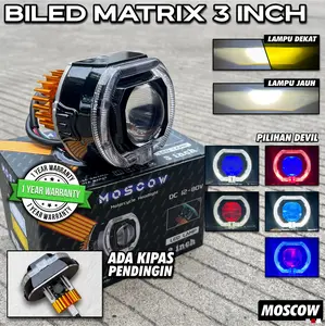 Projector Biled Tipe LG3 3 Inch Matrix Cahaya Putih Plus Shroud dan Devil Projector Biled Projie Biled Matrix 3 INCH Body Black Plus Kipas Pendingin Shroud +Devil High Low Flat Cut MOSCOW DC 12V-80V UNIVERSAL MOTOR MOBIL MIO BEAT VARIO SCOOPY NMAX AEROX