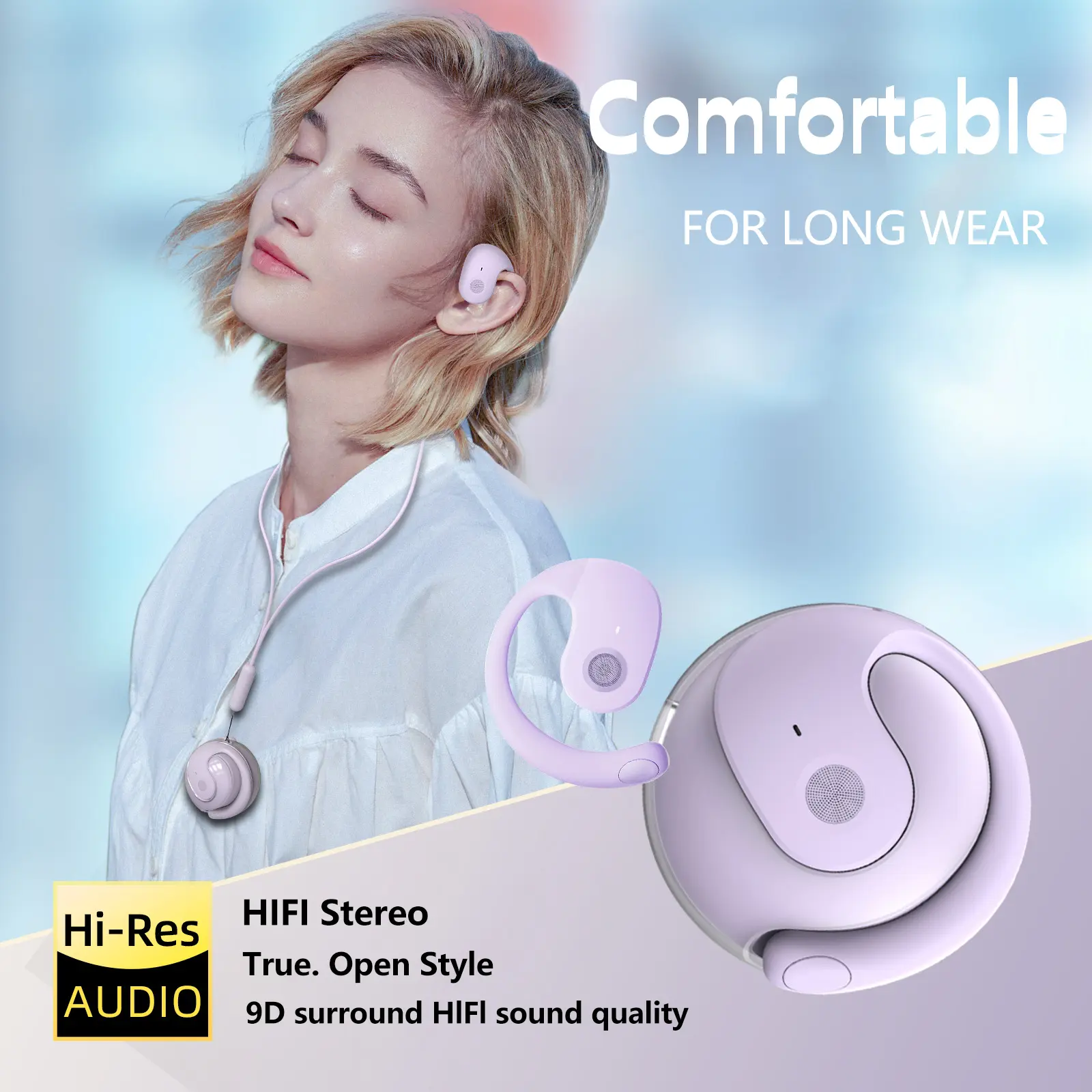Haven Tech OWS Hanging Bluetooth 5.4 Earphones, Open Ear Headset Ball - Portable and Comfortable, HiFi Stereo Sound Headphones Noise Cancelling Running Sport Audio Earbud  earpiece