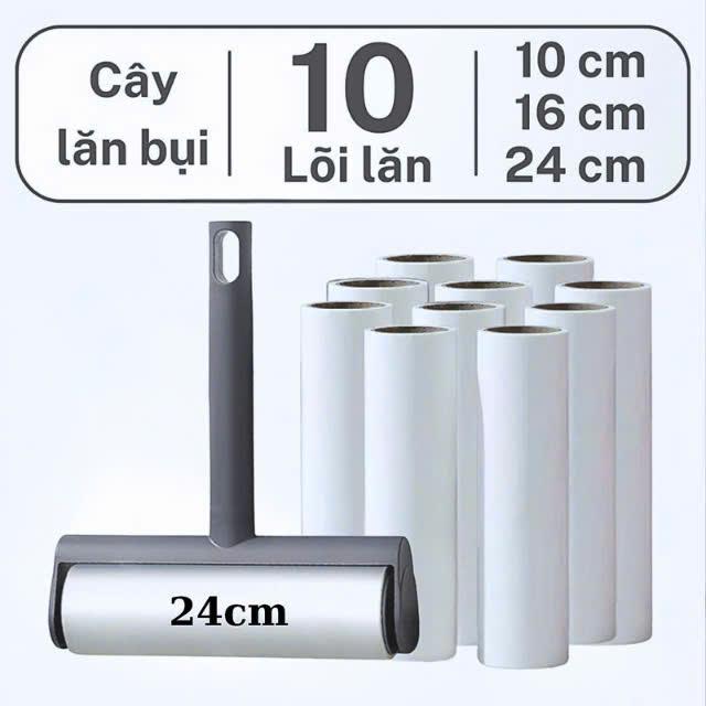 Cây lăn bụi COMBO 10 lõi keo dài 10cm và 16 cm TẶNG 1 cây lăn (màu ngẫu nhiên) phủi bụi quần áo ghế sofa chăn mền giường ngủ lông thú cưng