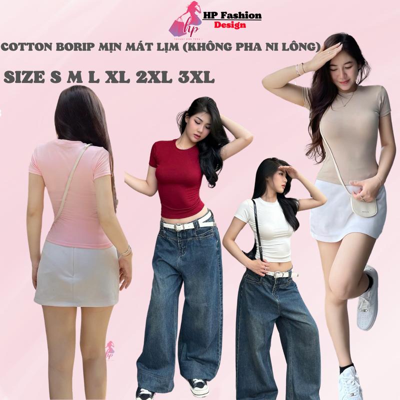 Áo thun nữ chiết eo basic cổ tròn, áo phông kiểu nữ ôm body cộc ngắn tay vải cotton cao cấp co giãn  thoáng mát thấm hút mồ hôi baby tee có bigsize mùa hè HP30