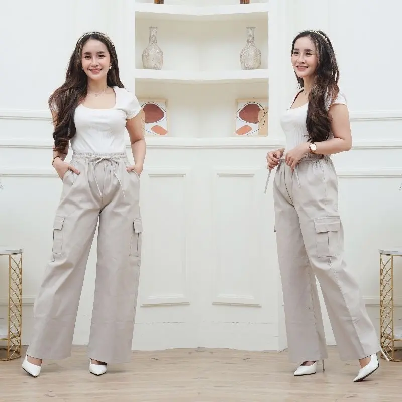 kulot wanita standar muat bb 75kg Cargo Celana Kain Katun