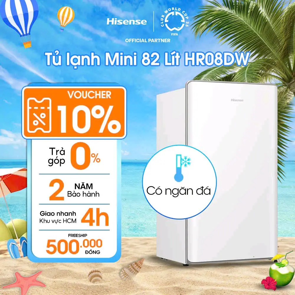 Tủ lạnh mini có ngăn đá Hisense 82 lít HR08DW/HR08DWR Tiết kiệm điện, Giao hàng toàn quốc