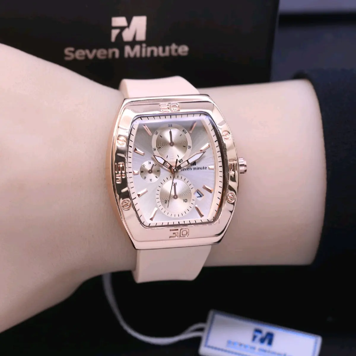 original 100% || jam tangan fashion wanita seven minute cembung ukir chrono variasi LS-736DX strap rubber fitur tanggal aktif diameter 3,5cm paket box exclusive + kartu garansi