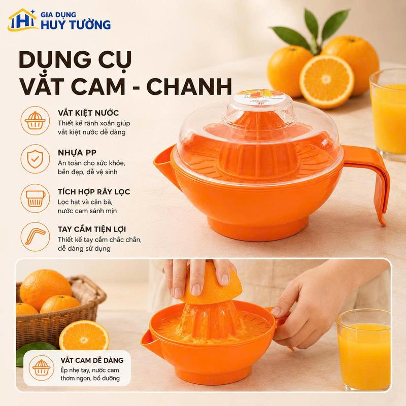 Máy Vắt Cam, Chanh Cầm Tay Nhựa Việt Nhật, Bộ Dụng Cụ Vắt Cam Có Tay Cầm Kèm Nắp Đậy Dễ Sử Dụng, Tiện Lợi - GD0571