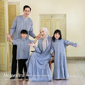 Alejandra Set Couple Gamis Koko Wanita Muslim Sarimbit Cotton Arabian Jacquard Motif Abstrak Kondangan