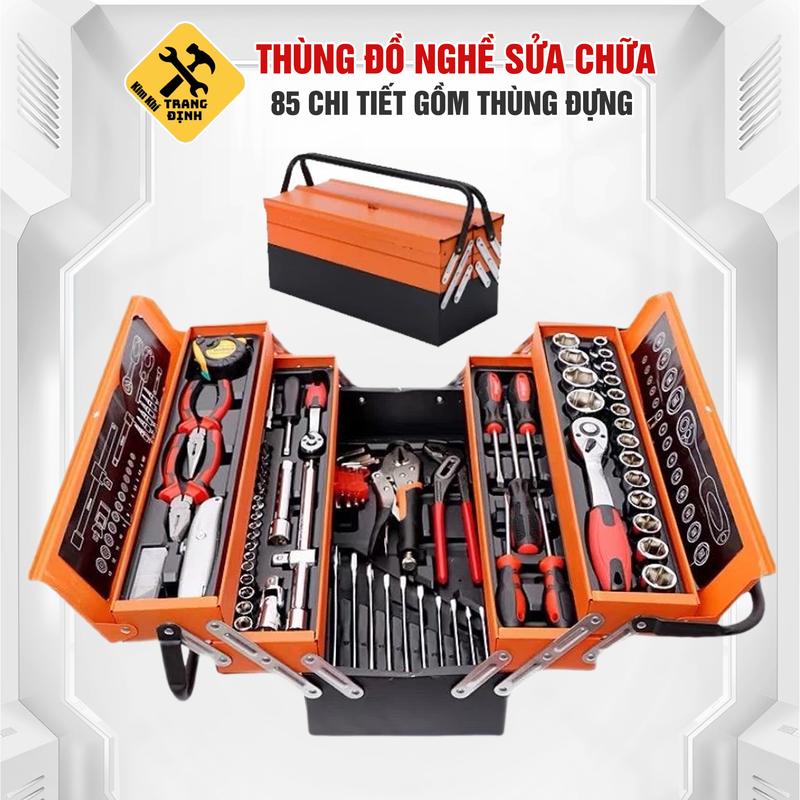 Thùng đồ nghề sửa chữa di động 85 Chi Tiết, bộ dụng cụ sửa chữa xe chuyên dụng 85 chi tiết có sẵn thùng đựng