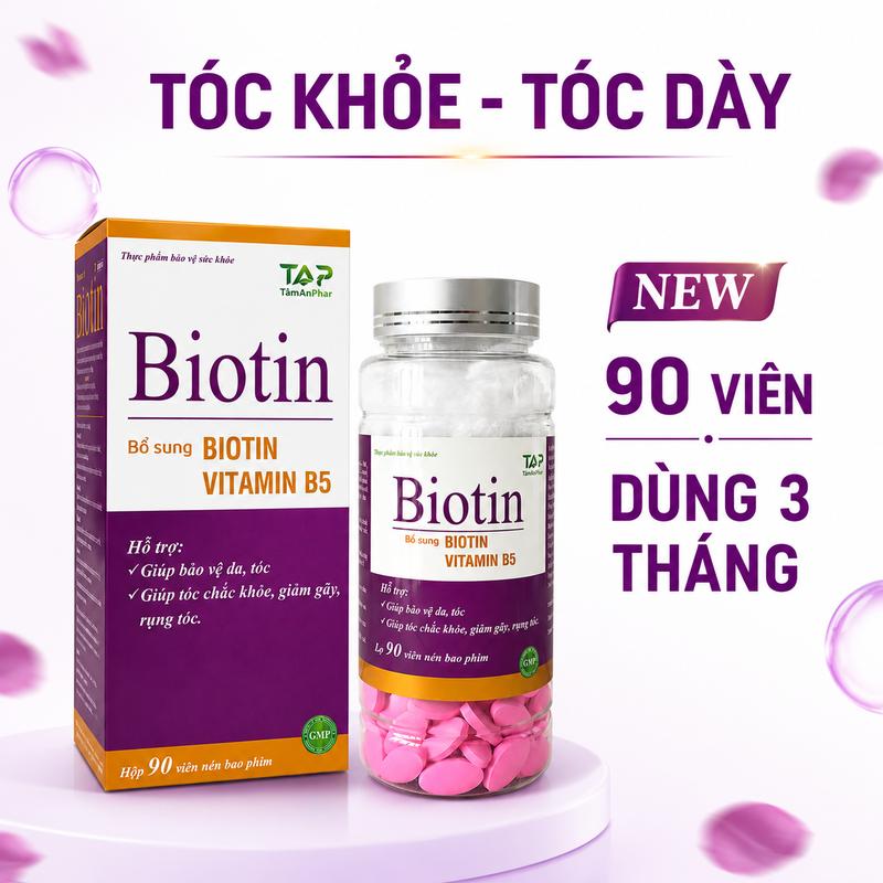 Biotin Vitamin B5 Tâm An Pharma giúp mọc tóc, khỏe tóc, dày tóc, giảm rụng tóc - 90 viên