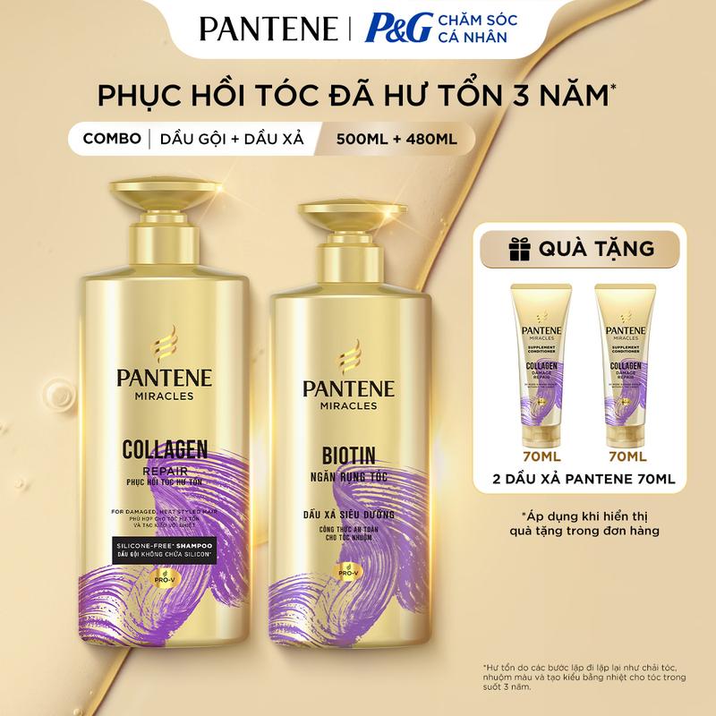 Combo Gội + Xả PANTENE MIRACLES - Gội Không Silicone & Xả Siêu Dưỡng - 500ML+ 480ML