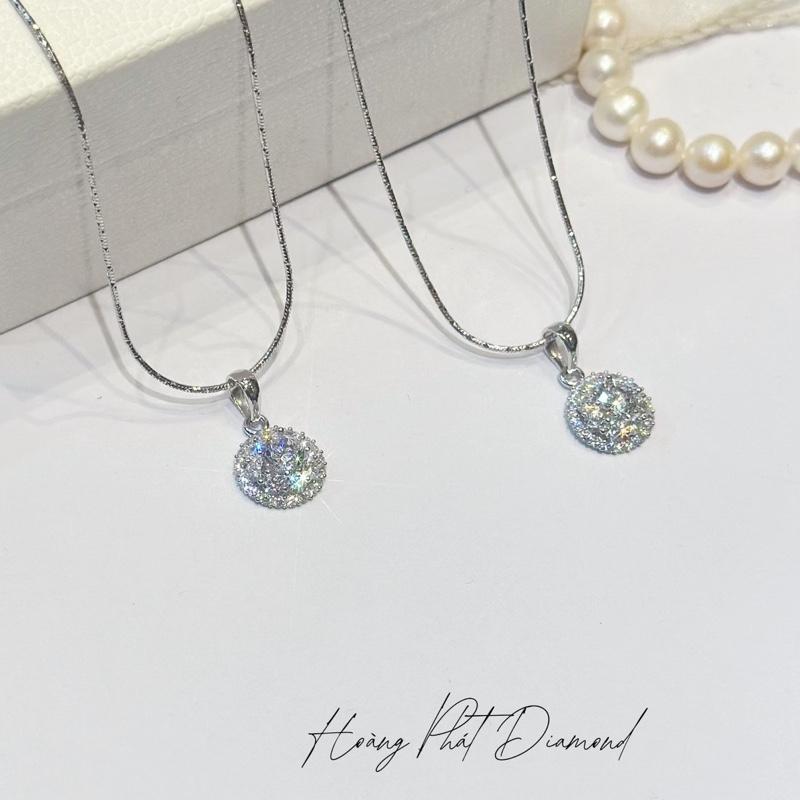 Hoàng Phát Trang Sức Dây Chuyền Bạc Ý 925 Mì Khứa K.C 4T5 45cm Phối Mặt Halo Tròn Tấm Hoa X.o.à.n Nam Mỹ Xi Kim P160