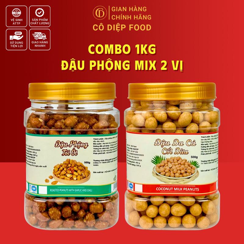 1KG Đậu Mix 2 Vị 500G Da Cá Cốt Dừa + 500G Đậu Phộng Tỏi Ớt Đầy Đủ Hồ Sơ Công Bố & Kiểm Nghiệm Sản Phẩm