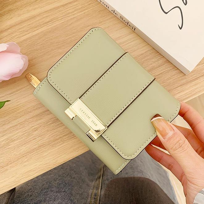 Ví Ngắn Da PU Cho Nữ Ví Cầm Tay Màu Trơn Đơn Giản Đa Chức Năng
