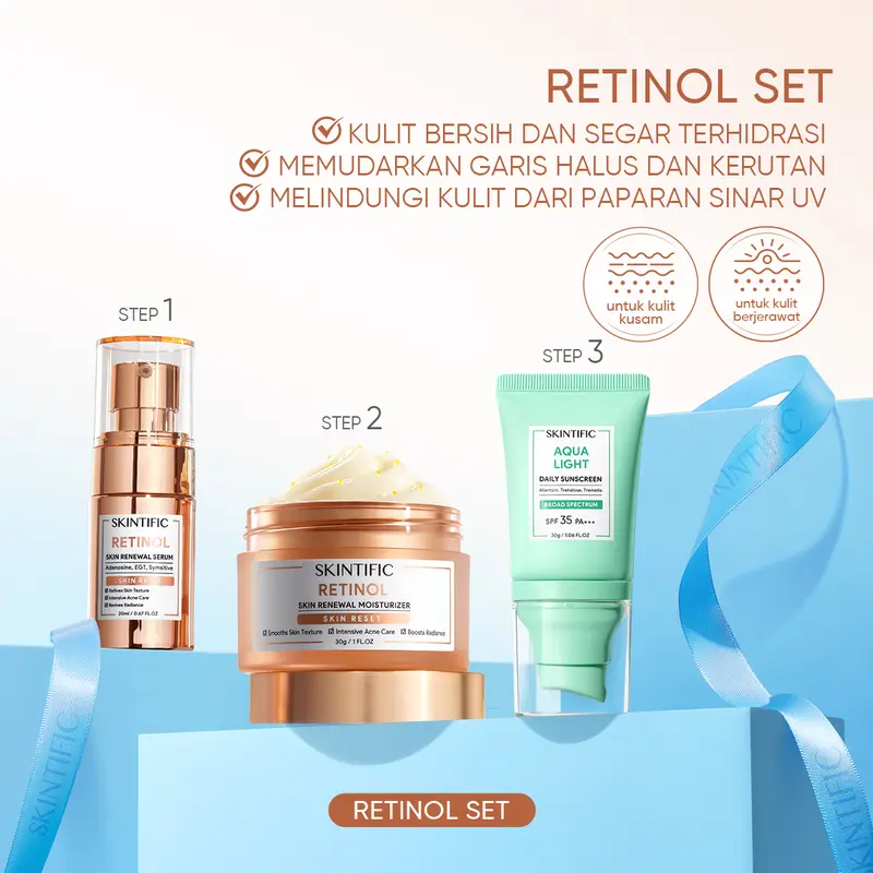 Skintific 3pcs Skincare Set Serum + Moisturizer + Sunscreen / Anti Dark Spot Set / Retinol Set / Peeling Set / Glowing Set / Acne Set / Repair Barrier Set 3