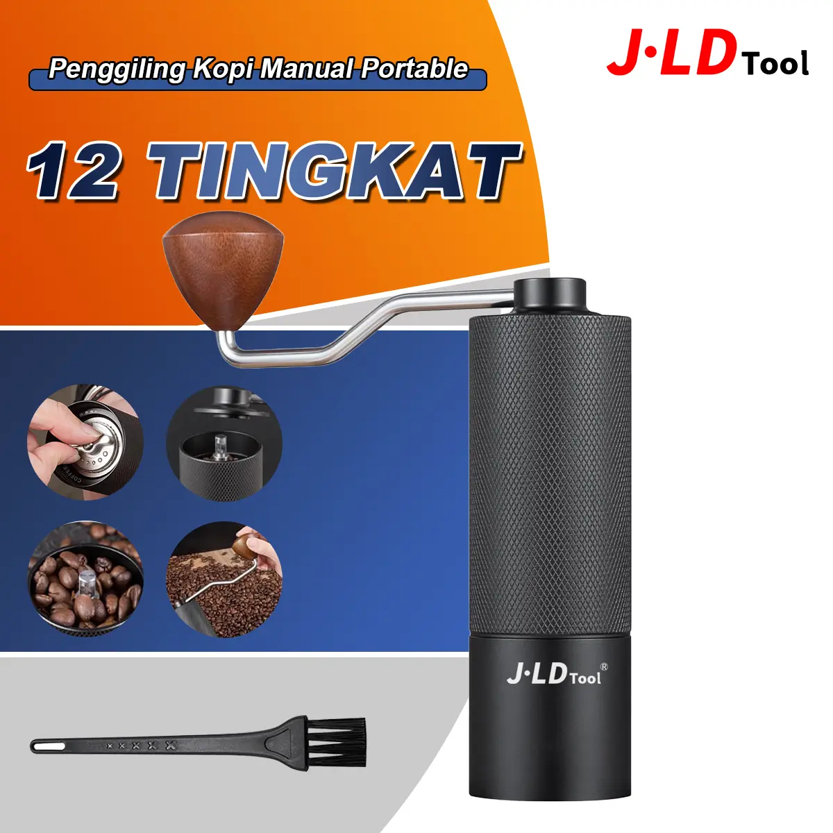 JLD Penggiling Kopi Manual Portable dengan Core Baja dan Pengaturan yang Dapat Diatur 12 Tingkat Penggilingan Mudah Dibersihkan Tanpa Listrik Tahan Lama Portabel grinder kopi manual Coffee