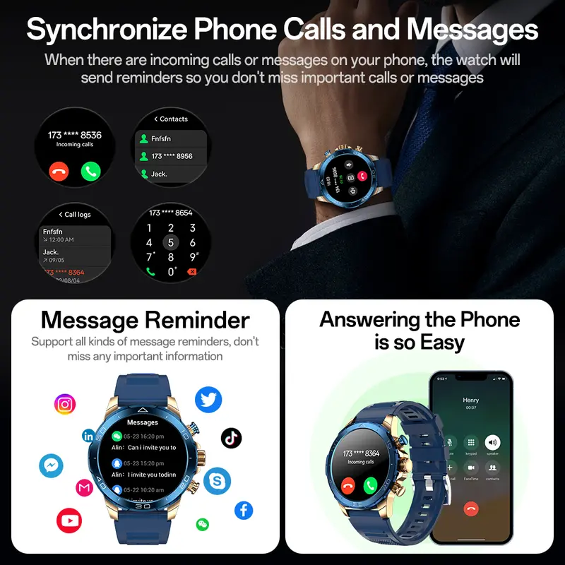 Aolon Luxor Jam Tangan Bisnis Pintar Jam Tangan Pintar Baru IP68 Tahan Air Kecepatan Lari DIY Pemantauan Kesehatan Smart Watch Olahraga Luar Ruangan   (jam tidur / bedside clock) 6