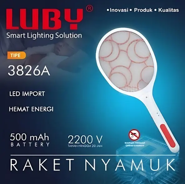 Raket Nyamuk Elektrik LUBY Type L-3826A dengan Lampu LED Hemat Energi - Baterai