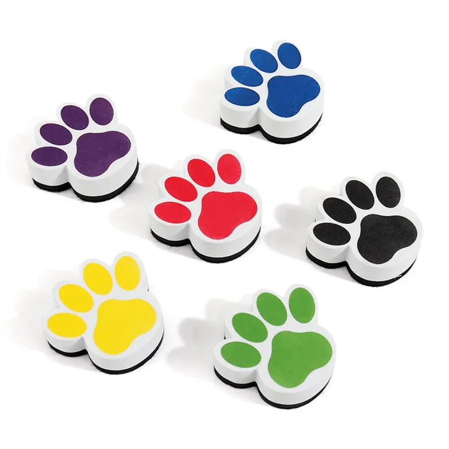 Magnetic White Board Erasers, 4pcs Paw Print Dry Erase Eraser Chalkboard Cleaner Cartoon Whiteboard Erasers Classroom Teacher Supplies for School Office