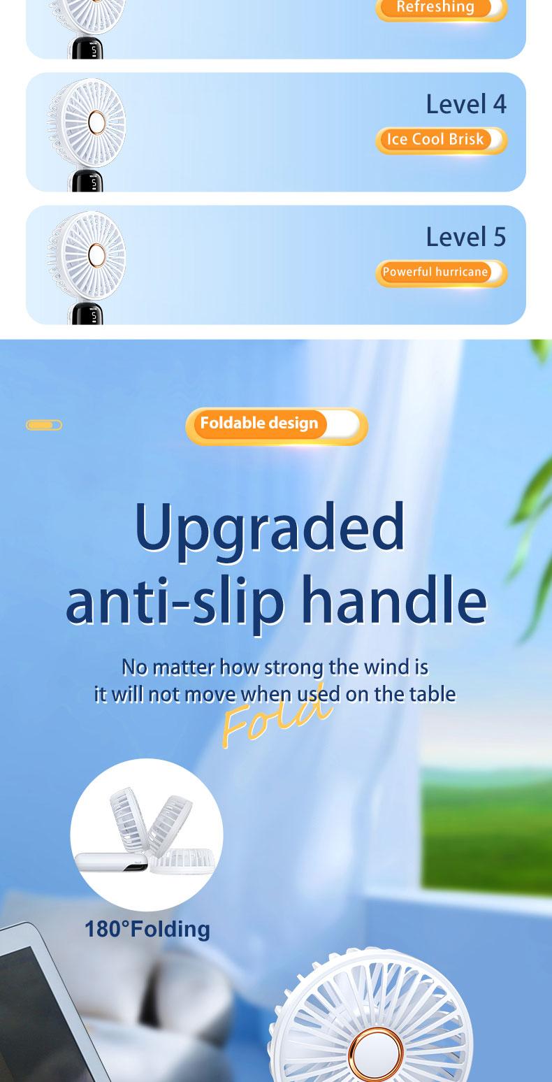 Product Introduction of YIOMIO Rechargeable Mini Fan Portable Rechargeable 5 Speed Strong Wind Handheld Small Electric Handy Fans Suitable For School Student Kid Outdoor with Phone Holder 15