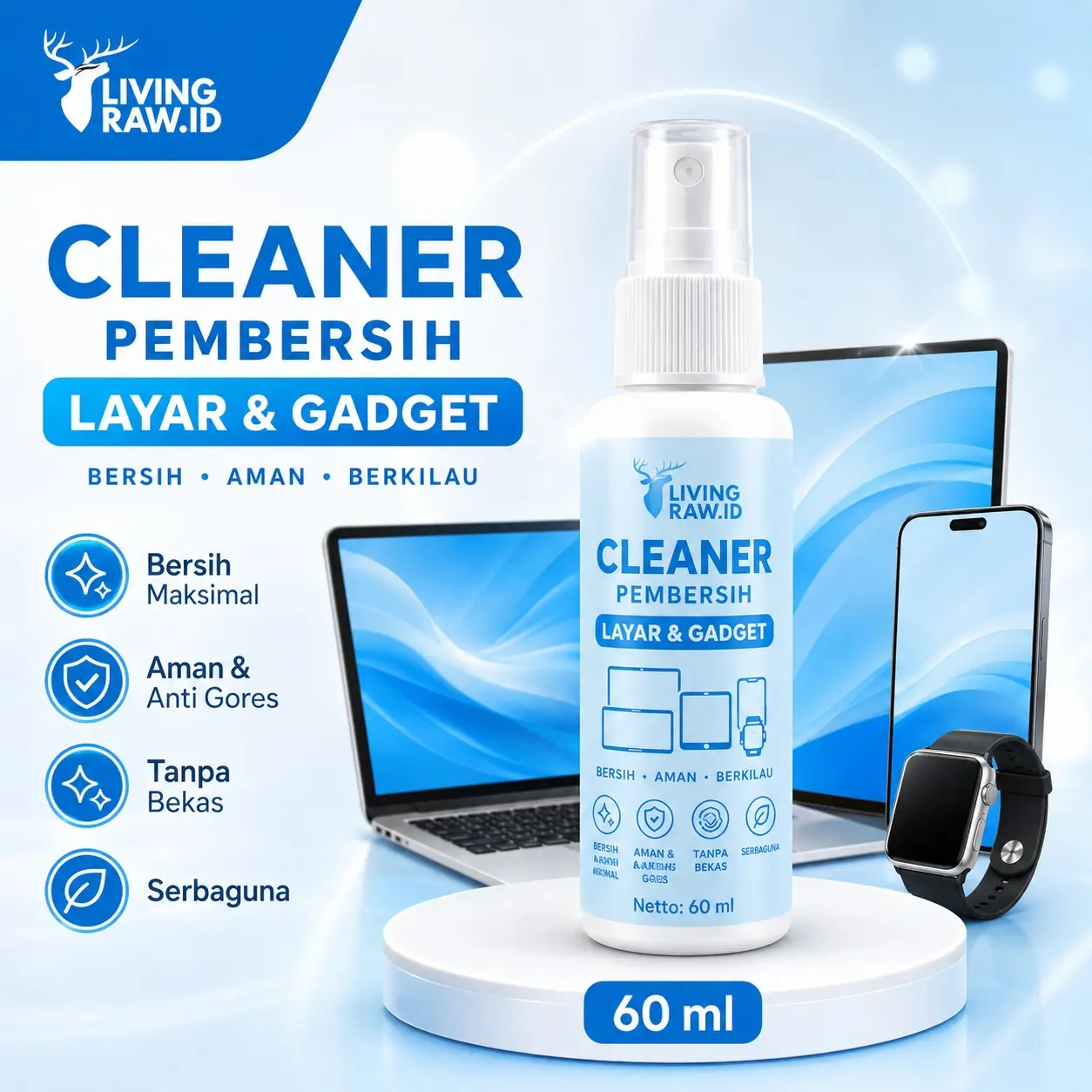 Pembersih Layar HP Cleaning 60ml - Cepat Kering Tanpa Residu Aman untuk Layar Gadget, Laptop, Ipad & Smartwatch