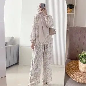 (SALE LAST STOCK) Kaluna Set Piyama Celana Kulot Rayon Motif Premium Setelan Wanita Busui Friendly One Set Atasan dan Celana Lengan Karet Baju Nyaman