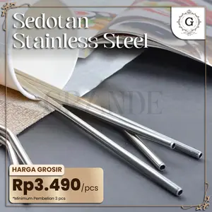 GRANDE REUSABLE SEDOTAN STAINLESS SET/STRAW LURUS BENGKOK PEMBERSIH 3 IN 1 PREMIUM/PAKET PIPET FOOD GRADE STENLIS Minuman