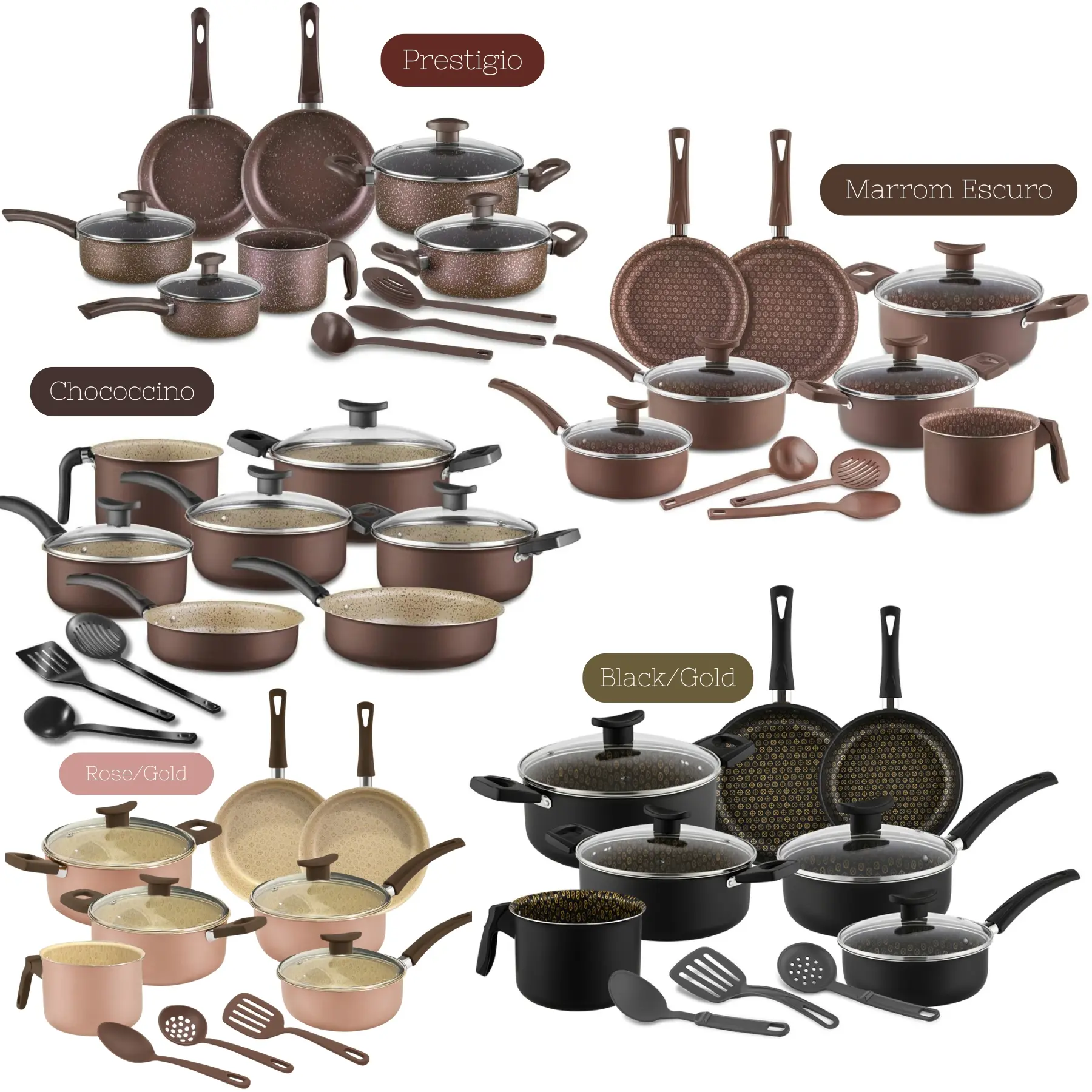 Jogo de Panelas 10 Peças Antiaderente com Tampa de Vidro Temperado Bianco Vanilla Varias Cores Conjunto Kit Teflon D'italia Cozinha Completa - 5