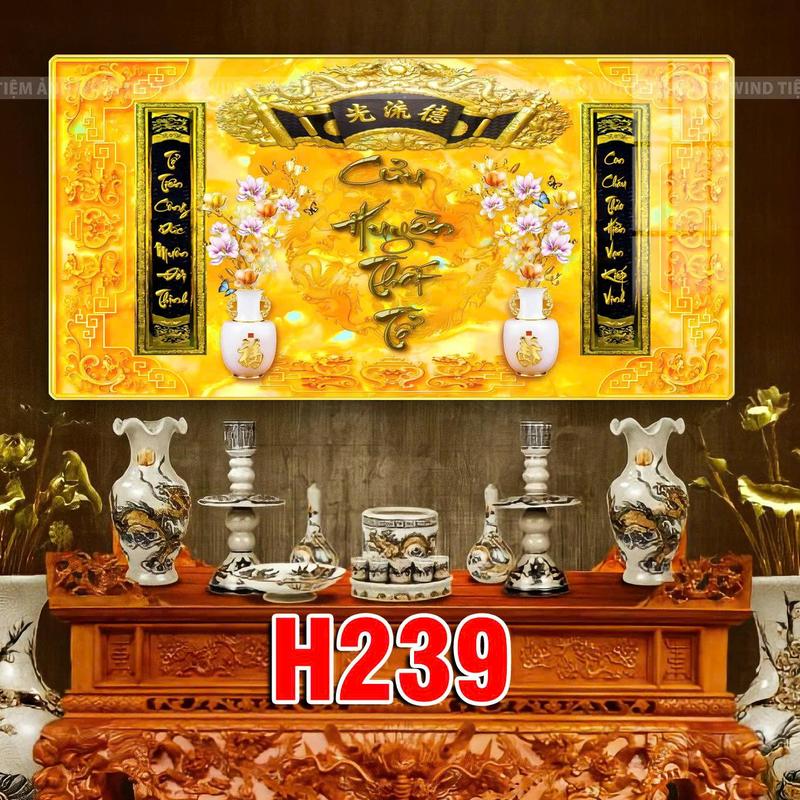 Tranh [ CƯU HUYỀN THẤT TỔ ] Khổ chữ nhật ngang _ Treo tường thờ _ Treo bàn gia tiên _ Tranh tráng gương cao cấp mạ viền vàng sang trọng