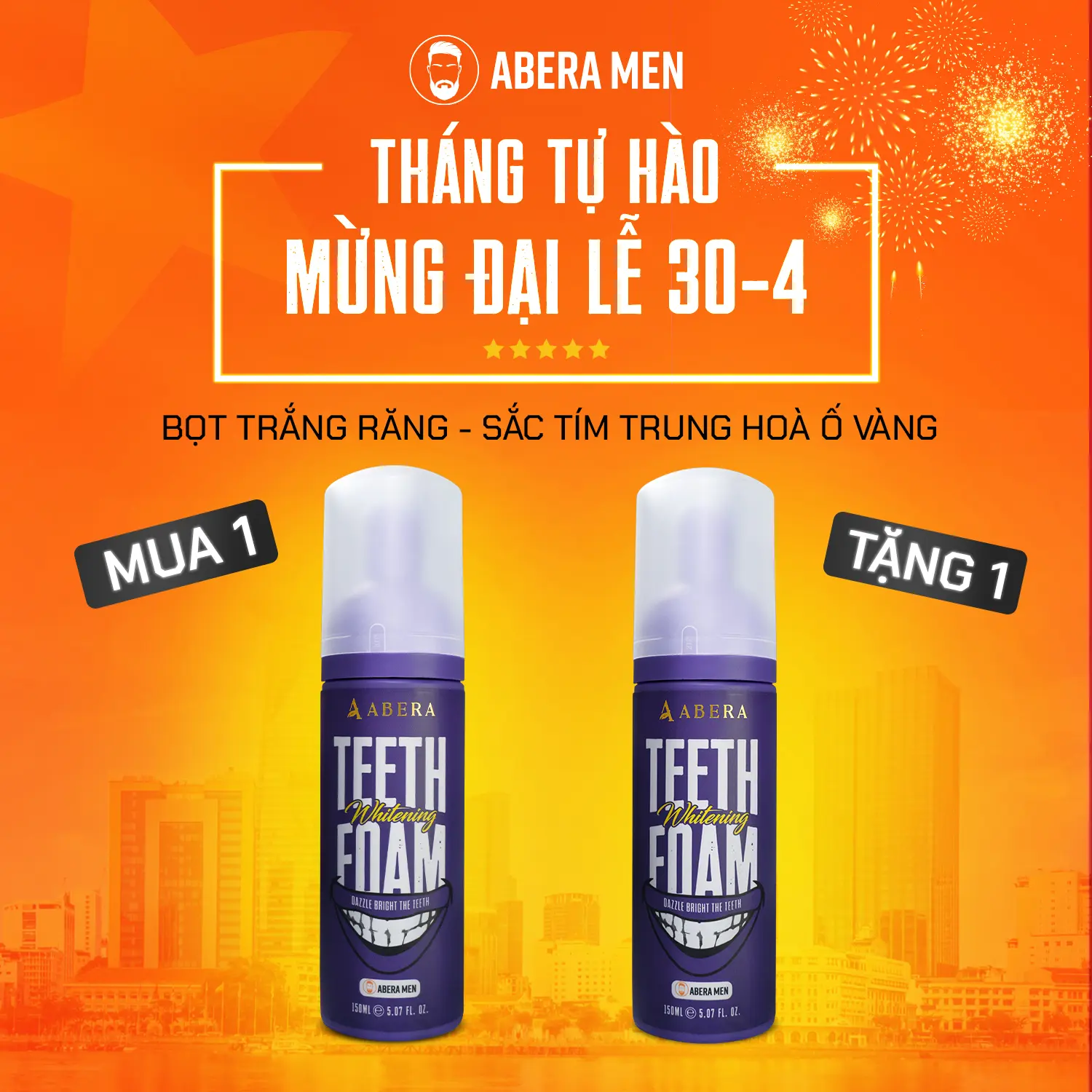 [MUA 1 TẶNG 1] Bọt Trắng Răng Abera Men -Sắc Tím Trung Hoà Ố Vàng Răng - Làm Sạch Và Trắng Răng