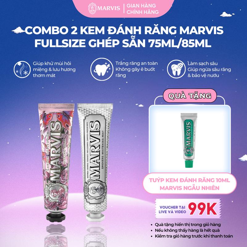 [Mua 2 Nhận 3] Combo 2 Tuýp Kem Đánh Răng Marvis Fullsize 75/85ml Hỗ Trợ Làm Trắng Răng Thơm Miệng Dài Lâu [IH]