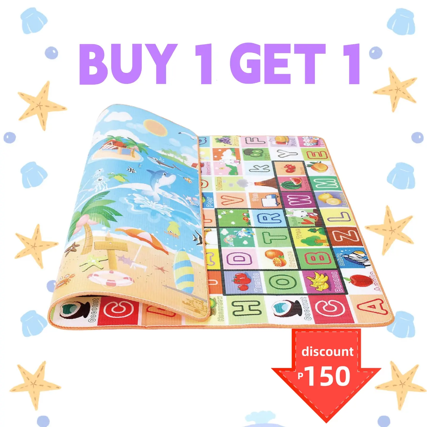 (BUY 1 GET 1)Big size Double-sided play mat family size foldable crawling mat double-sided pattern baby rug cartoon play mat non-slip higaan pang sahig