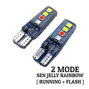 12V / 24V Sepasang Lampu Led Senja / Sen / Rem T10 8Led RGB Motor Mobil Bis Truk 2 Mode Running & Kedip Universal Car