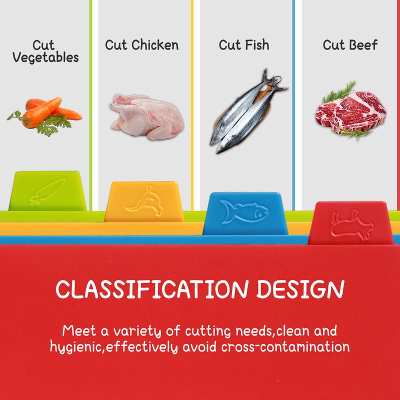 FOOD CLASSIFICATION】 This set includes four cutting boards in