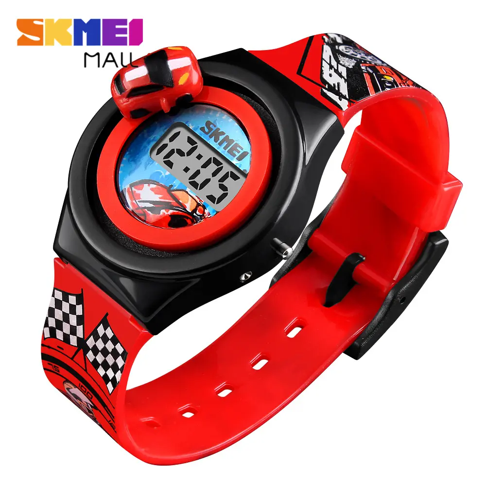 นาฬิกาของเล่นเด็ก, SKMEI 1376, แฟชั่นสำหรับเด็กผู้ชาย, จอแสดงผลดิจิตอล LCD, นาฬิกาข้อมือเด็ก, การออกแบบการ์ตูนสร้างสรรค์, รถหมุนที่น่าสนใจ, สายป้องกันสีแพ้, กันน้ำไม่มี