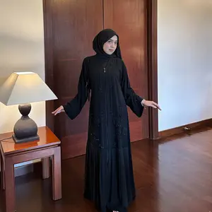 [RAYA SERIES | BISA COD] Jawhara Abaya hitam wanita dengan payet Crystal dan plisket Mewah