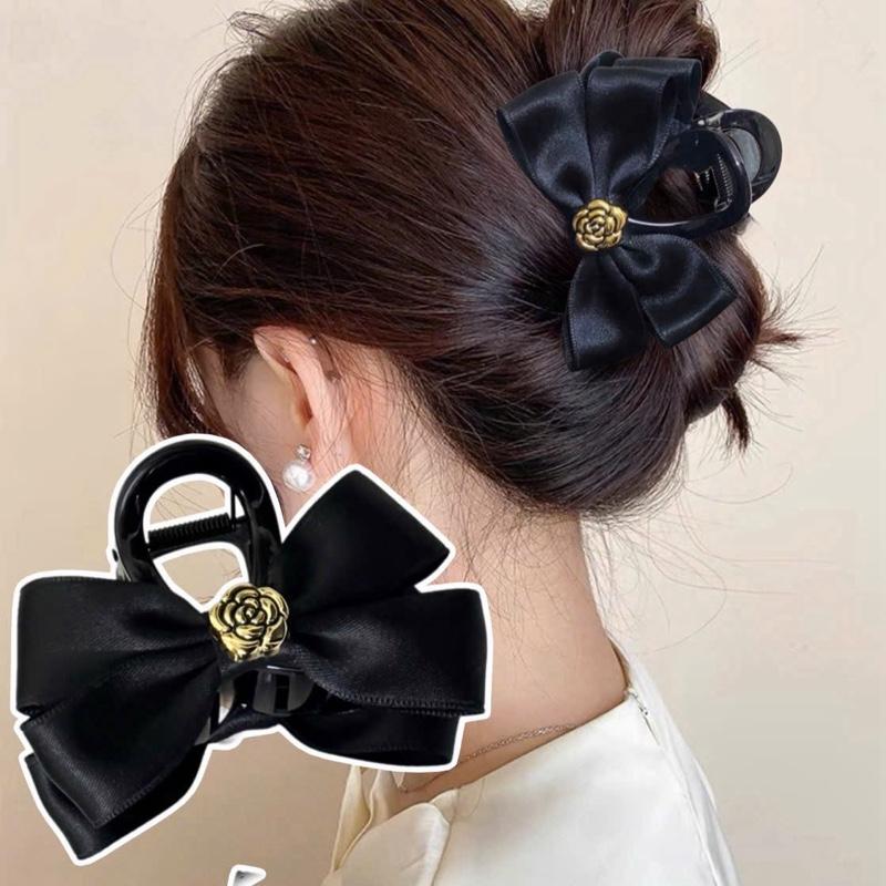 Kẹp tóc nữ gắn nơ hoa trà vàng màu xinh xắn #650