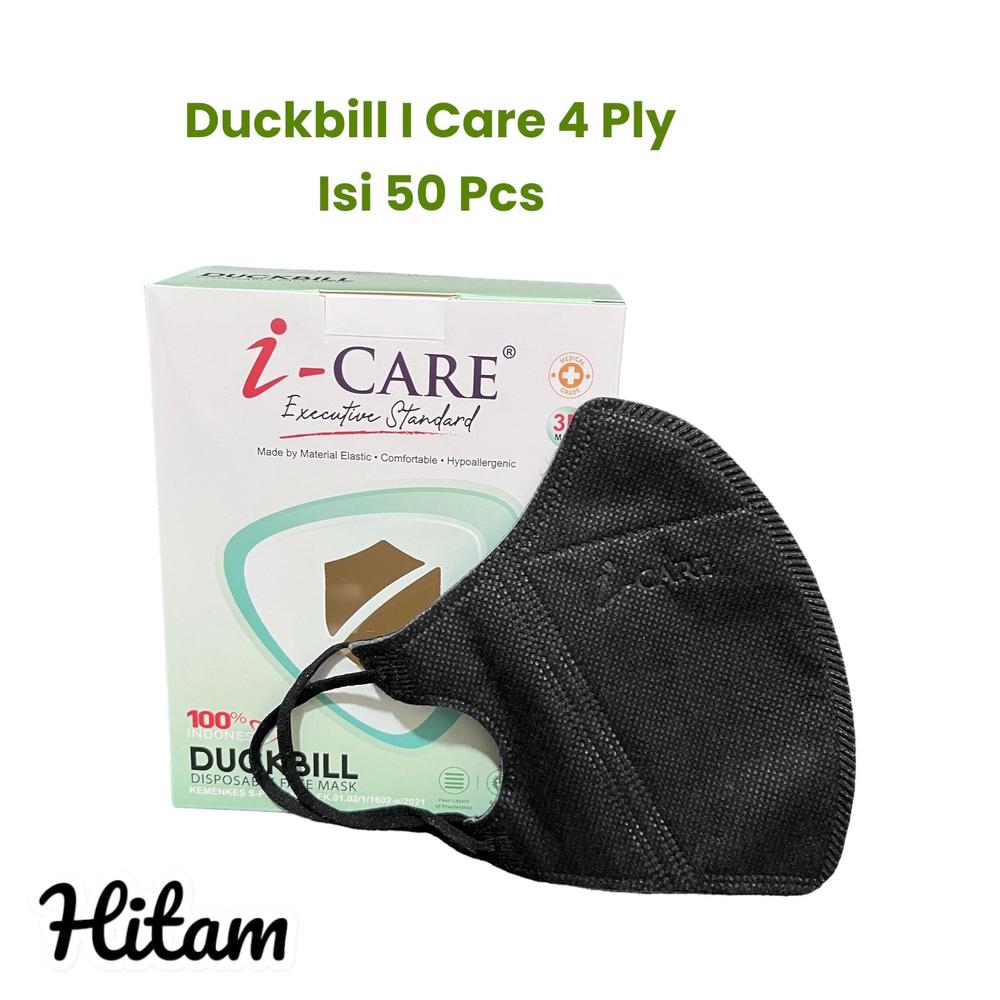 Masker Duckbill I Care anti embun Embos 4 ply isi 50 pcs Hitam Putih Abu - IC PUTIH NONBOX