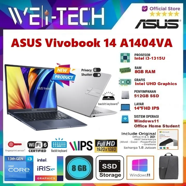 ASUS Vivobook 14 A1404VA i3-1315U 8GB 256GB/512GB SSD 14"FHD IPS Win11 OHS