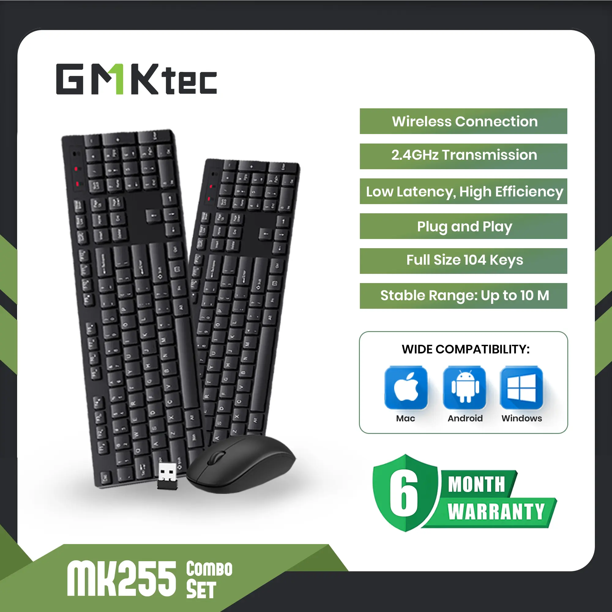 Keyboard & Mouse Wireless 2,4GHz Combo Set MK255 PC/Laptop
